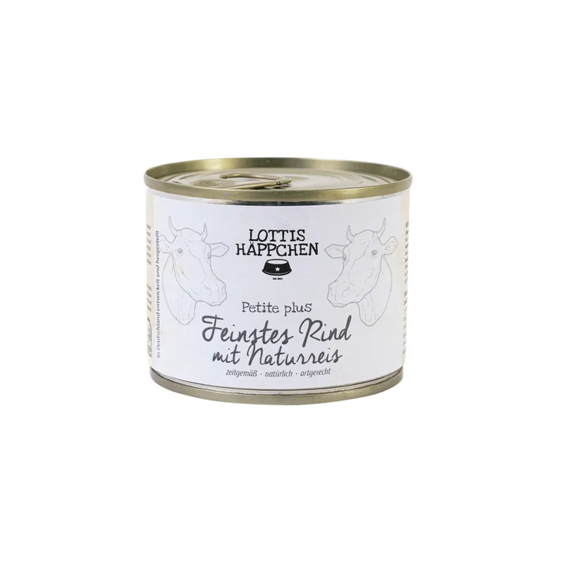 Sparpaket 6 x 200 g Lottis Häppchen Petite plus Feinstes Rind mit Naturreis Hunde Nassfutter Schneller Versand